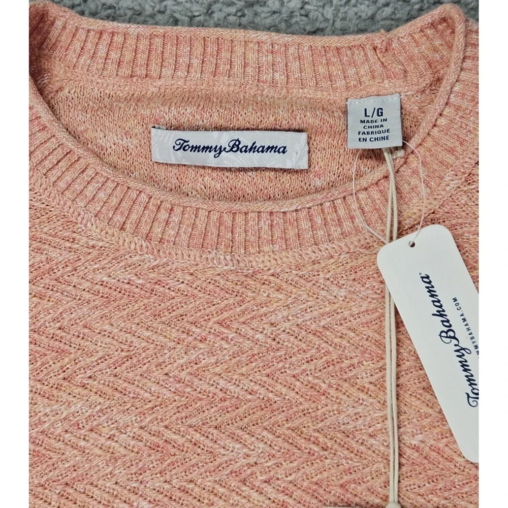Tommy Bahama Soundscape Crew Sweater Men's Large Coral Orange Herringbone NWT